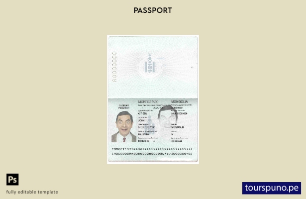 Plantilla de pasaporte de Mongolia lista para imprimir